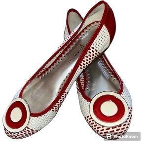 Vince Camuto leather red white ballet pin up retro flats. made in Brazil Size 7B